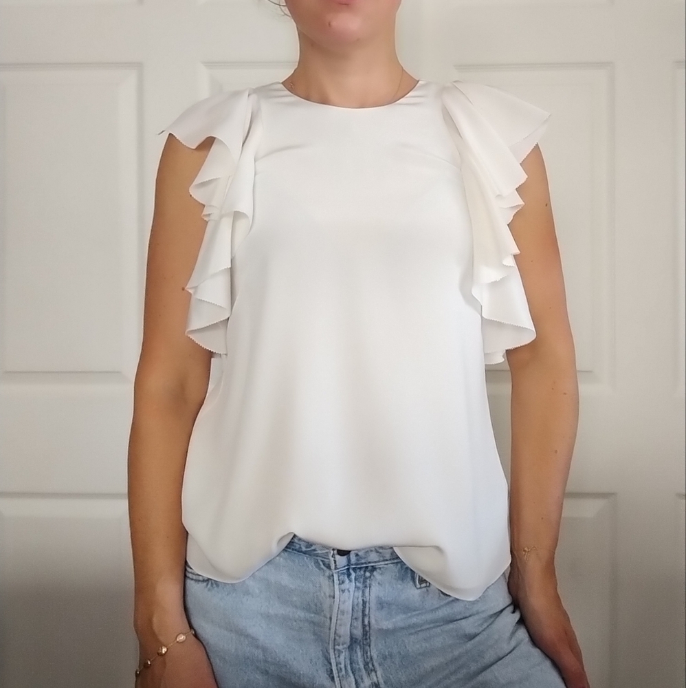 Alexis Lachlan Ruffle Sleeve Blouse Silk Ivory